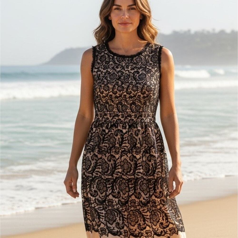 Rodarte For Target Dress Womens M Brown Lace Fit Flare Sleeveless Party Cocktail